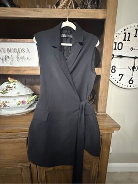 ZARA Black Sleeveless Wrap Blazer Mini Dress